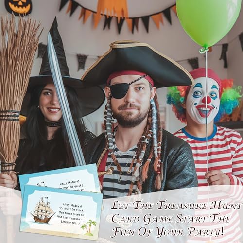 Pirate Scavenger Hunt Game, Halloween Party Games for Family Treasure Riddle Hunt Cards Game Activities, Pirate Birthday Indoor Outdoor Party Games Supplies, Funny Gifts for Adults Family, 01