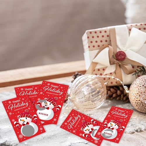 ZIIUFRN 40 Pcs Snow Man Christmas Scratch Off Cards with Stickers, Merry Christmas Raffle Tickets for Games Prizes, Xmas Holiday Party Games for Family Party -A03