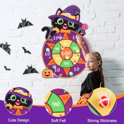 CCINEE Halloween Party Games for Kids, Cute Cat Dart Board Game with Sticky Balls for Adult Halloween Indoor Outdoor Party Games Family Gathering Toss Play Toys Birthday Gifts