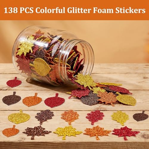 Thanksgiving Crafts for Kids - Maple Leaf Glitter Foam Stickers