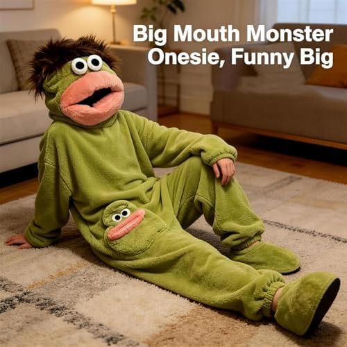Big Mouth Monster Onesie Silly Monster Onesie Plush Onesie Pajamas Cozy Home Loungewear (No Shoes Included)