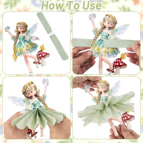 Fairy Mushroom House Party Decoration Set Honeycomb Paper Table Top Decoration Party Flower Fairy Theme for Kids Birthday Party