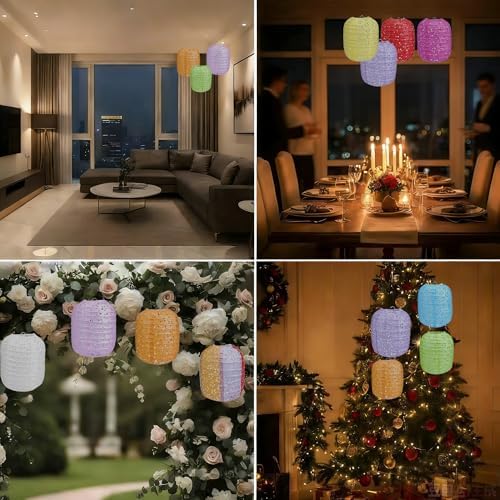10Pack Paper Lanterns Chinese Lunar New Year Decorations 2026 Japanese Hanging Paper Lanterns with LED Lights Sticks Tassels 6.3Inch for Spring Festival Valentine's Day Wedding Asian Home Party Decor