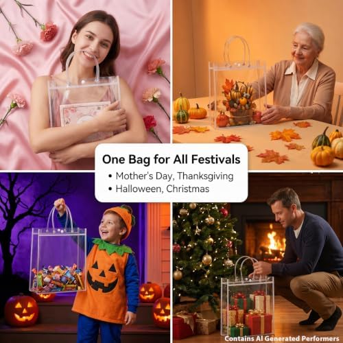 MAQIHAN Clear Gift Bags with Handles - X-Large Clear Party Favor Bags