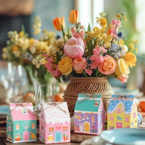 Zhanmai 48 Pcs Easter Treat Boxes Candy Mini Rabbit Egg House Favor Box Easter Party Paperboard Gift Boxes for Holiday Party Treat Cookie Goodie Snack Gift Packaging