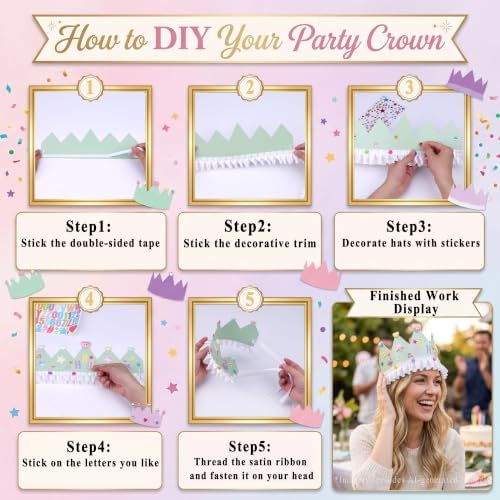 1476Pcs Paper Crowns DIY Birthday Princess Party Crown Kit for Girls Adults