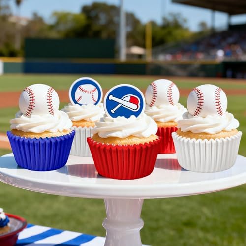 Whaline 300Pcs Patriotic Cupcake Liners 4th of July Blue Red White Standard Muffin Cupcake Wrappers Disposable Baking Cups for 250th Anniversary Independence Day Birthday Party Supplies Table Decor