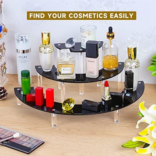 YestBuy Display Stand Shelf For Pop Figure, 3 Tier Black Acrylic Cupcake Stand, Perfume Organizer Stands, 2 Pack Half Moon Dessert Stand for Display Or Collections
