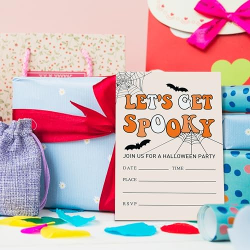 Halloween Birthday Party Invitations for Girl Boy, Gender Neutral Halloween Birthday Invitations Kids Invite Cards, Lets Get Spooky, 20 Invites with Envelopes (4"x6")
