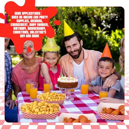 100 Pcs Gingham Party Supply Disposable Paper Food Trays Bulk, Red White