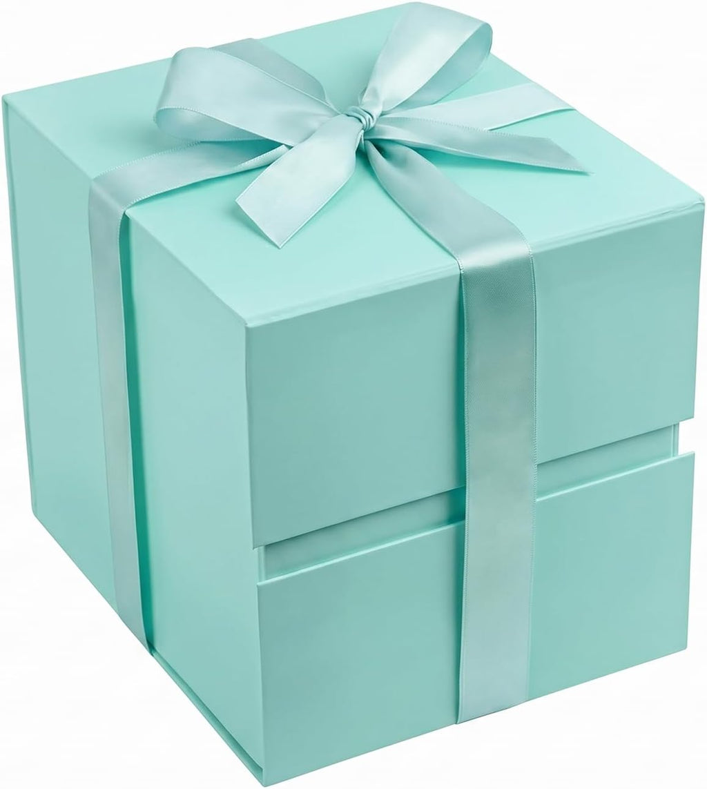 LIFELUM Mint Blue Gift Box for Christmas with Magnetic Lid, 7"x7"x7"