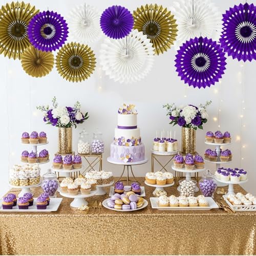 BEISHIDA Honeycomb Round Paper Fans Purple Gold Hanging Party Decoration