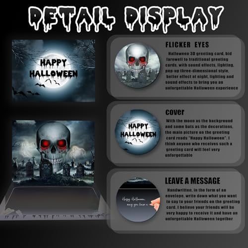 3D Greeting Pop Up Halloween Card with light and music, For Kids, Friend, Boyfriend, Girlfriend, Husband, Him, Women - Skull, Trick Or Treat, Ghost, Pumpkin Envelope