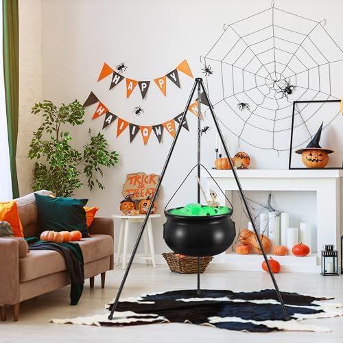 Halloween Decorations Outdoor Indoor,Large Witches Cauldron on 52" Tripod with String Lights, Skeleton and Eyeballs,Hocus Pocus Decor,Witches Cauldron for Yard Patio Garden Lawn Decorations.