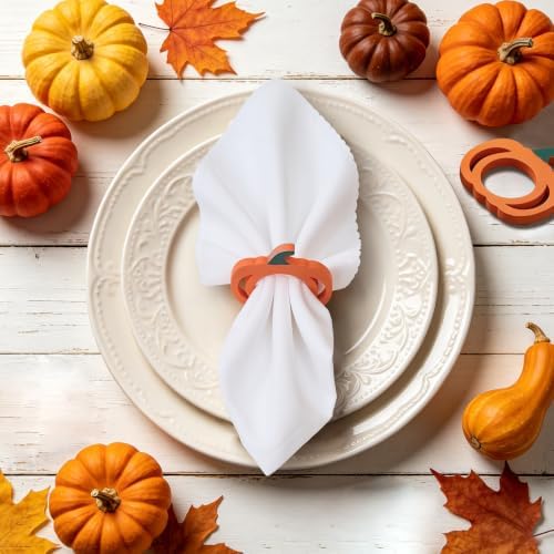 Thanksgiving Pumpkin Wood Napkin Rings Set of 12, Thanksgiving Table Decor