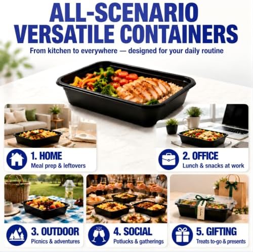 38oz 10 Pack Disposable Food Leftover Containers with Lids, Meal Prep Containers Reusable, To Go Containers Leakproof, Microwave Freezer Dishwasher Safe for Festival