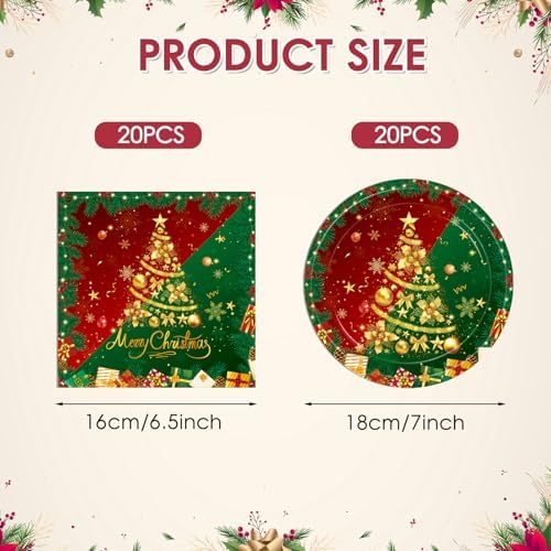 40 PCS Christmas Party Supplies,Gorgeous Christma Party supplies Tableware Set Include Christmas Paper Plates and Napkins for Xmas Tree Reindeer Snowflake Holiday,Serves 20 Guests