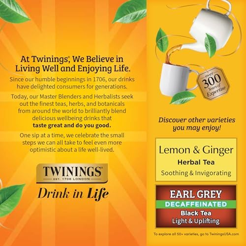 Twinings Decaffeinated Lady Grey Black Tea Individually Wrapped Bags, 100 Count (Pack of 1), Orange Peel & Lemon Peel, Fresh and Uplifting, Caffeinated, Enjoy Hot or Iced, 100 Teabags