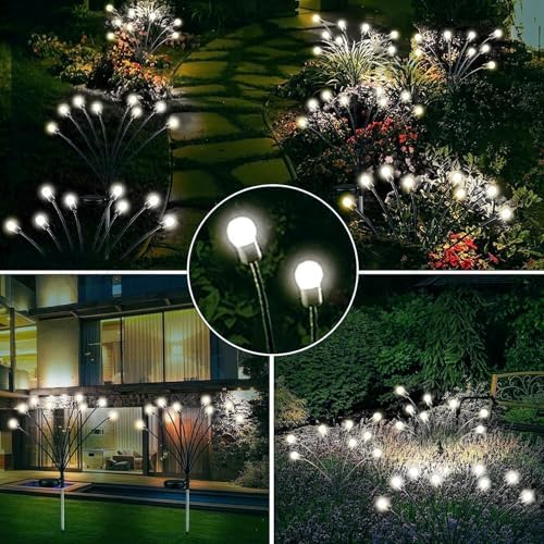6 Pack Solar Firefly Lights Outdoor Swaying Garden Decor 48 LED Cool White