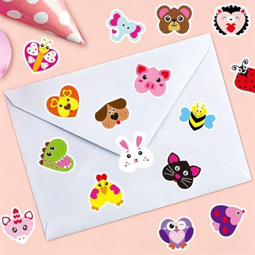 500PCS Stickers 16 Styles Animals Sticker Rolls Adorable Cartoon Stickers 1in Self-Adhesive Waterproof Vinyl Sticker Decor for Birthday Party Envelopes Scrapbook Decorations