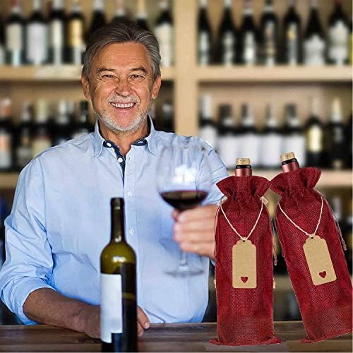 Homum 12Pcs Premium Burlap Wine Bags, Reusable Wine Bottle Bags for Weddings, Parties, Blind Tastings, Christmas, Birthdays, Housewarming, Home Storage (Red)