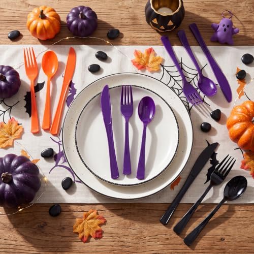 Minatee 180 Pcs Halloween Plastic Silverware Heavy Duty Cutlery Sets Disposable Utensils for Holiday Birthday Themed Party Supplies, 60 of Each Forks Knives Spoons