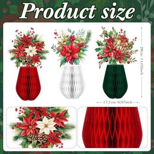 AmazingSpark 18 Pcs Christmas Honeycomb Table Decor Paper Poinsettia