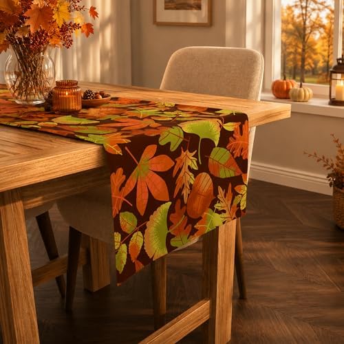 Fall Decor - Autumn Leaves Table Runner | Fall Decorations for Home Indoor Outdoor | Thanksgiving Friendsgiving Table Centerpieces Backdrop for Kitchen Dining Room Office
