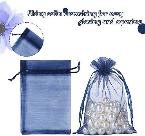 HRX Package 100pcs Organza Gift Bags Navy Blue, 4 x 6 inch Mesh Jewelry Pouches Drawstring Party Favor Bags for Small Sample Christmas Candy
