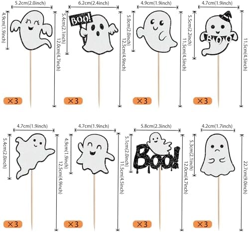 24 PCS Ghost Boo Cupcake Toppers Glitter Little Boo Ghost Cupcake Picks Halloween Party Decorations for Halloween Theme Spooky Baby Shower Kids Birthday Party Cake Decorations Supplies Black