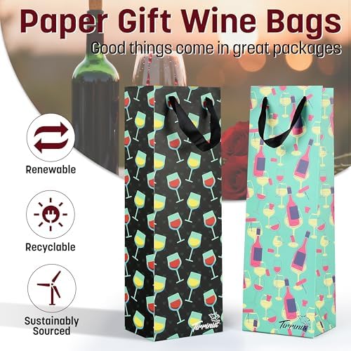 Tirrinia Wine Bottle Gift Bags 12-Pack in 4 Designs
