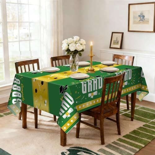 6 Pack Disposable Plastic Tablecloth 54" x 108" Green Class of 2026 Grad Party Table Cloths Disposable for 6 to 8 Foot Tables Graduation Party Indoor or Outdoor (Graduation Green)