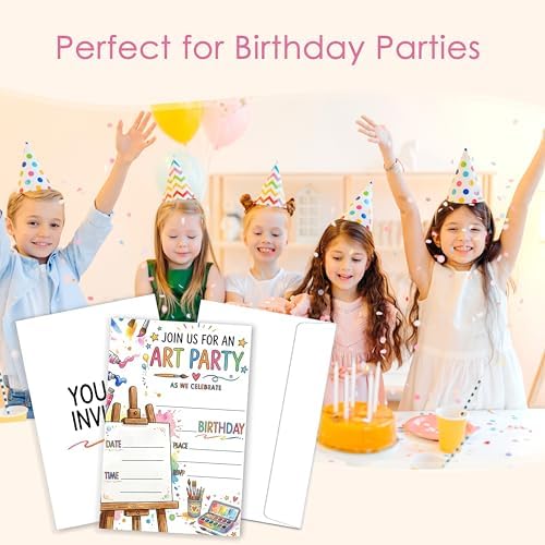 Art Birthday Party Invitation, Painting Artist Double-Sided Fill In Style Invites with Envelopes for Birthday, Art in Party Invitation For Girls, Boys, Teens, Bday Party Favor & Decoration