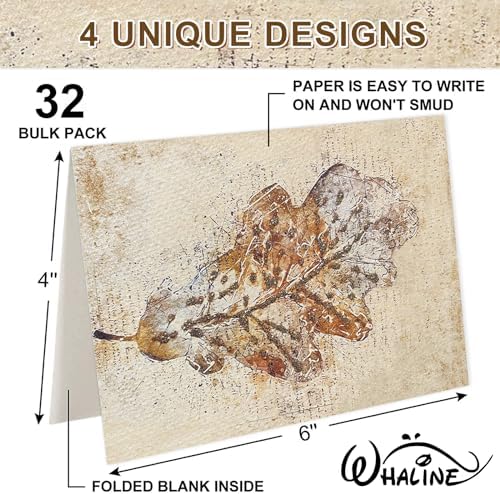 Whaline 32 Pack Fall Leaves Thank You Cards Vintage Maple Leaves Pumpkin Greeting Cards with Envelope Stickers Blank Note Card for Autumn Harvest Thanksgiving Holiday, 4 x 6 Inch