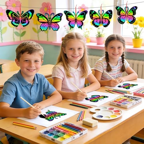 JULMELON 36 PCS Butterfly Scratch Cards, Rainbow Scratch Paper