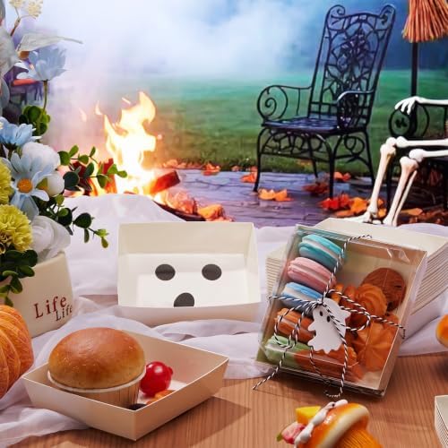 Yaomiao 50 Pcs Halloween Ghost Charcuterie Boxes, Clear Lids Paper