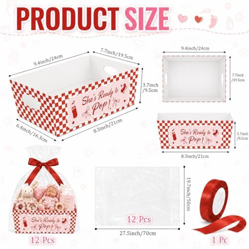 Cinrobiye 12 Pack Ready to Pop Baby Shower Favor Basket Set, Fill Your Own Party Favor Baskets with Clear Gift Bags & Ribbons, Empty Candy Gift Containers for Baby Shower, Gender Reveal, Birthday