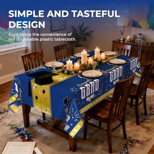 6 Pack Disposable Plastic Tablecloth 54" x 108" Blue Class of 2026 Grad Party Table Cloths Disposable for 6 to 8 Foot Tables Graduation Party Indoor or Outdoor (Graduation Blue)