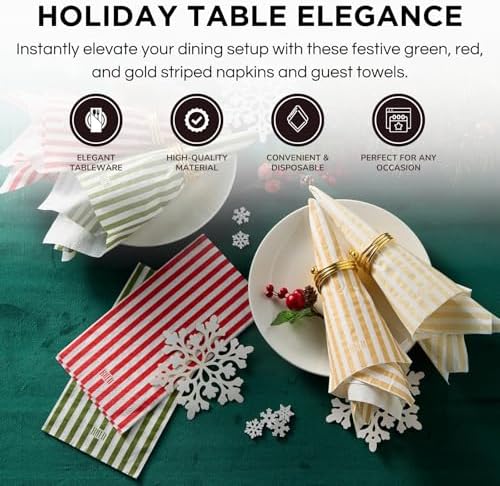 Khen 100 Count Luxury Disposable Napkins Multicolor Edition – Luxury Striped Guest Towels Linen Feel Paper Table Napkins Elegant Soft & Absorbent Towels for Parties Dinner & Events (Pack of 2)