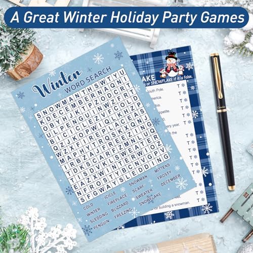 COCHIE 30 Players Winter Holiday Christmas Party Games for Adults Family Office Large Groups, Word Search Game, Riddle Game, Fact or Flake Games with Answer Key (Winter Search)