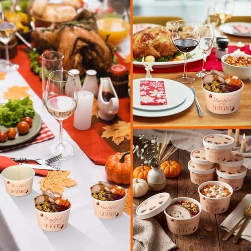 Willinglong 24 Pcs Thanksgiving Paper Containers with Lids Disposable Fall