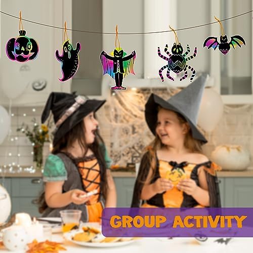 JOYIN 72 Pcs Halloween Rainbow Scratch Art Crafts for Kid, Halloween Party Favors, Scratch Off Paper with 18 Designs for Party Supplies, Classroom Activities Game Goodies Gifts