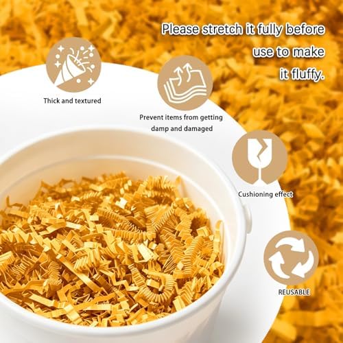 Zankubom 10 LB Golden Crinkle Cut Paper Shred Filler Great for Gift Wrapping, Basket Fillers, Birthday, Gift Wrapping, Anniversary, Halloween Thanksgiving Christmas Party Decor Filling Supplies