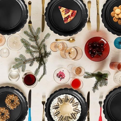 Vyntra 50 Pcs Black 9 Inch Scalloped Paper Dinner Plates