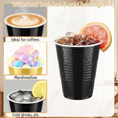 Kochorie 60 Pieces 16 oz Plastic Graduation Cups Black and Gold Disposable Party Cups Drinking Cup Bulk for Party Graduation Christmas Holiday Wedding Festive Celebrations