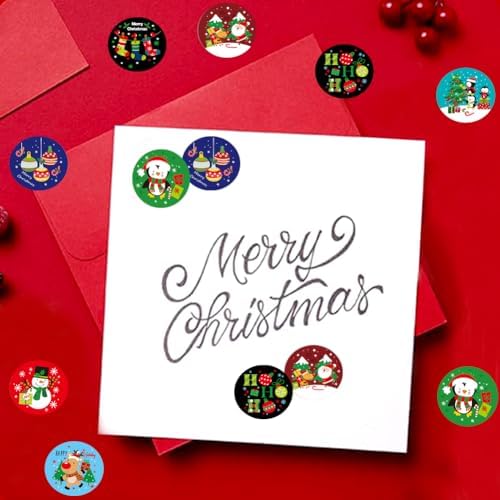 500pcs Small Christmas Roll Stickers - 8 Designs: Santa Claus/Snowmen/Elk - Xmas Holiday Winter Self-Adhesive Stickers for Envelopes Invitations Cards Party Gift Decorations
