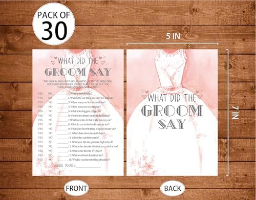Bridal Shower Games, Wedding Games, What Did The Groom Say Engagement Bachelorette Party Game, Bridal Shower Decorations, 30 Cards Per Set (Suit025)
