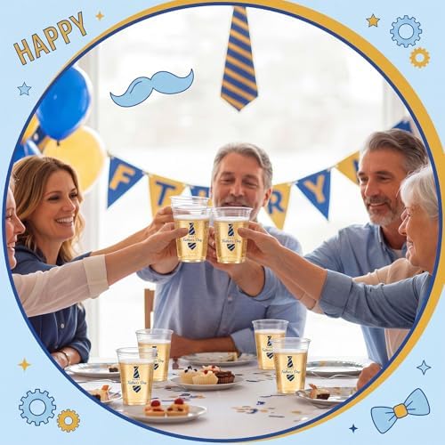 Willinglong 50 Pack Father's Day Plastic Cups 12 oz for Party