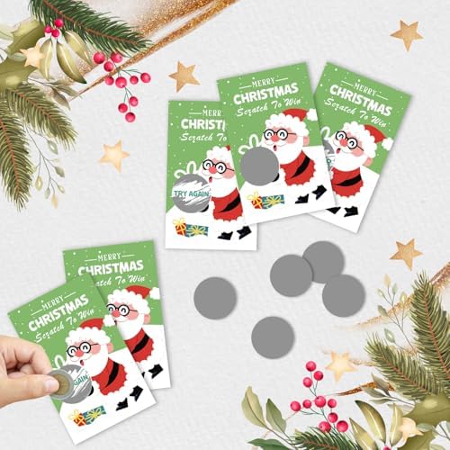 ZIIUFRN 40 Pcs Santa Christmas Scratch Off Cards with Stickers, Merry Christmas Raffle Tickets for Games Prizes, Xmas Holiday Party Games for Family Party -A01
