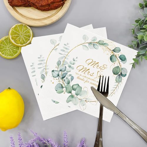 50Pcs Wedding Cocktail Napkins Mr and Mrs Wedding Napkins Bridal Shower Paper Hand Towels Dinner Napkins for Receptions,for Dessert Cake Table Decor Elegant Anniversary Birthdays Party Decor (50)